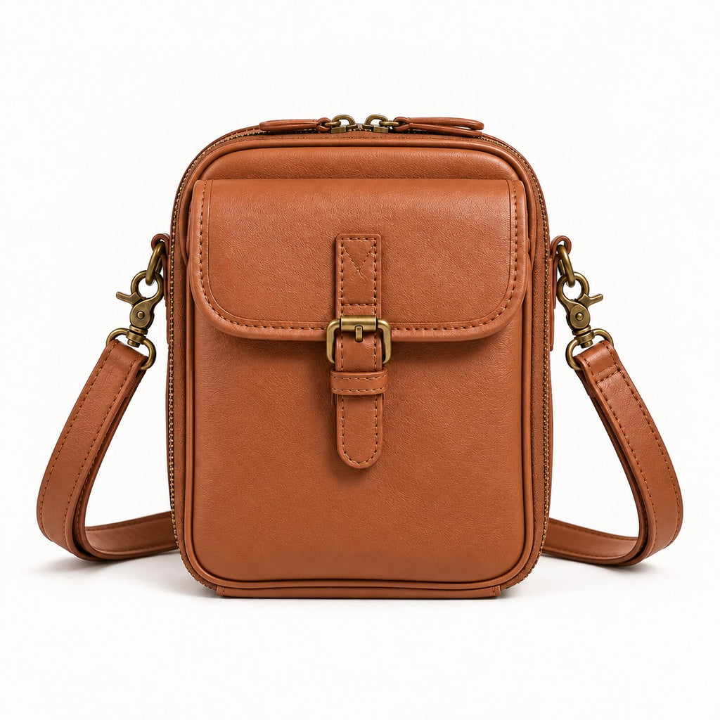 Mavelle Umhängetasche in Braun – frontale Studioansicht ohne Text, passend zu Schwarz und Grün.