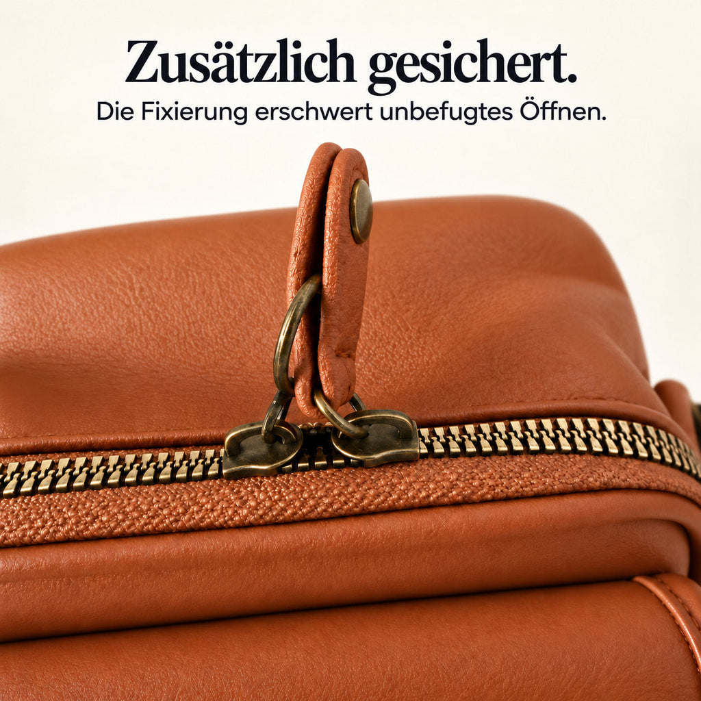 Zusätzliche Reißverschluss-Sicherung der Mavelle. Die Fixierung erschwert unbefugtes Öffnen.