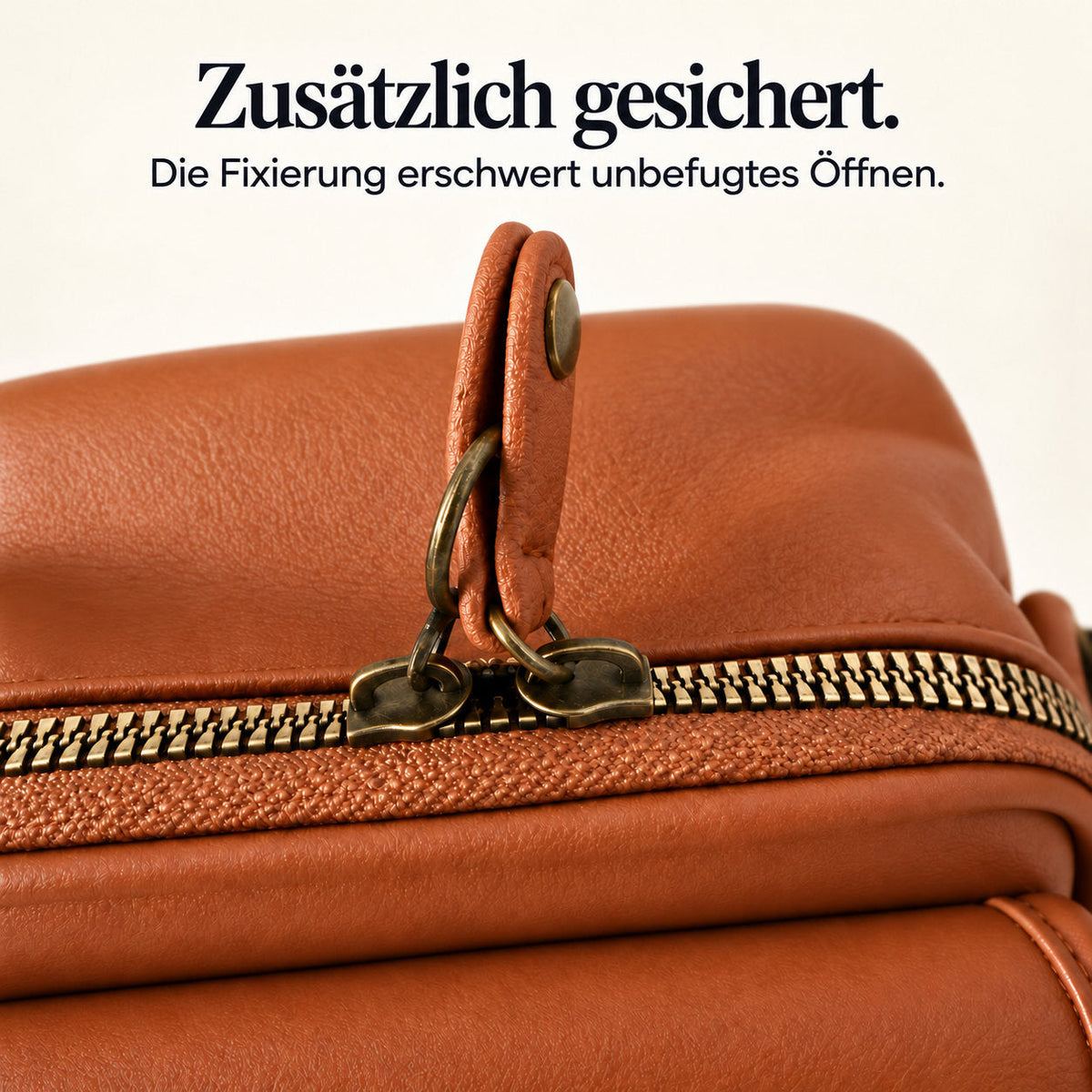 Zusätzliche Reißverschluss-Sicherung der Mavelle. Die Fixierung erschwert unbefugtes Öffnen.
